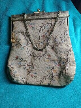 Vintage Floral Tapestry Evening Bag with Gold Frame